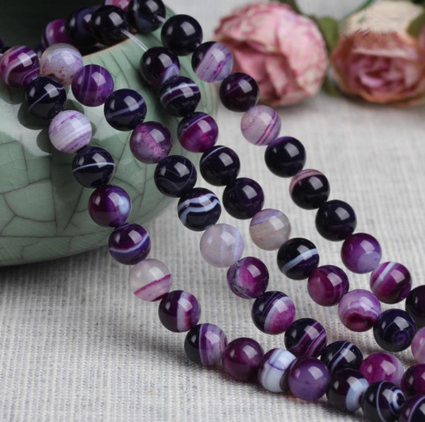 8/10/12 mmRound Natrual purple strip Agate Beads gemstone Loose Beads For Bracelet DIY Jewelry Making more size