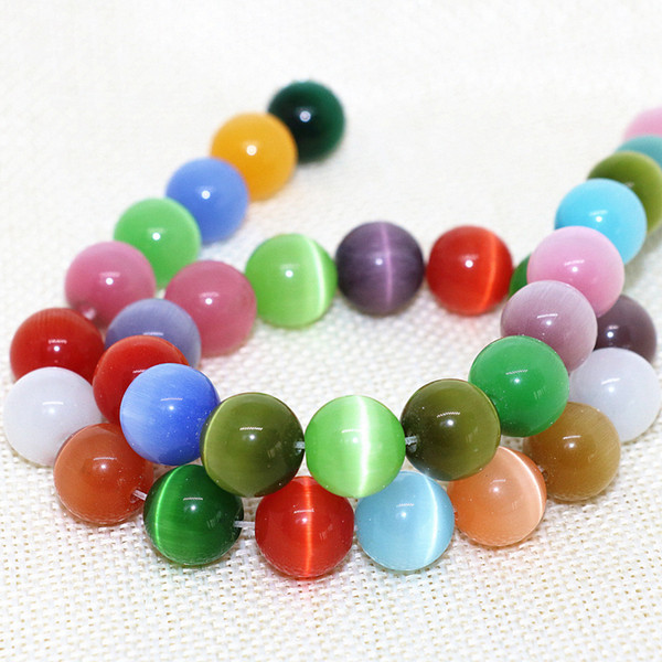 DIY semi-finished products Mexican opal crystal smooth round multicolor cat eyes loose beads 4,6,8,10,12mm 14inch