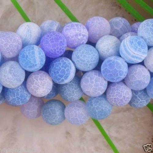 Wholesale Natural blue 6-10MM Frosted Dream Fire Dragon Veins Agate Stone Round Loose Beads Strand 15