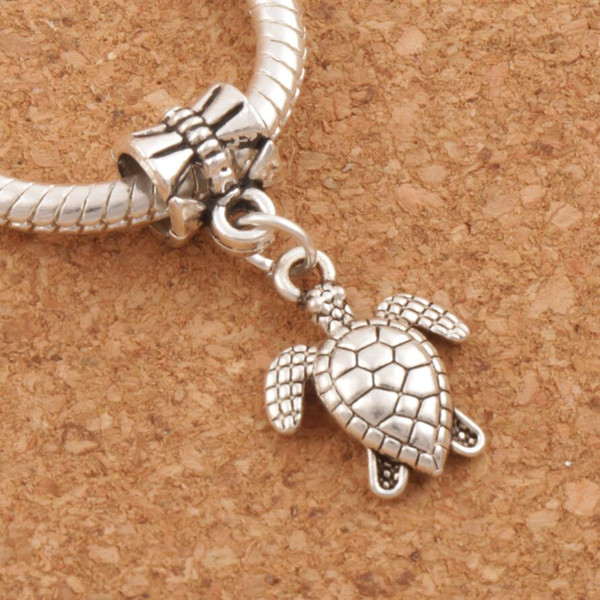 Turtle Tortoise Animal Big Hole Beads 100pcs/lot Antique Silver Fit European Bracelets Jewelry DIY B1176 26.1x12.5mm