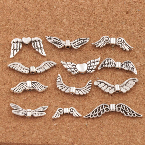 Assorted Mixed Tibetan Silver Angel Wings Beads 120pcs/lot 12Styles Spacers Jewelry DIY Alloy Loose Beads LM46