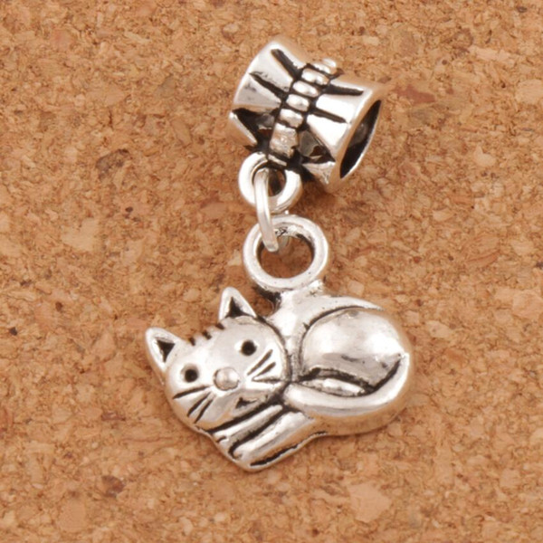 Smooth Lying Cat Metal Big Hole Beads 120pcs/lot Tibetan Silver Dangle Fit European Charm Bracelets B1153