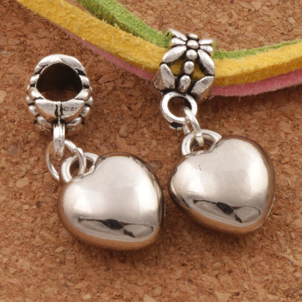 Loving Heart Alloy Big Hole Beads 100pcs/lot New Antique Silver Fit European Charm Bracelet MIC