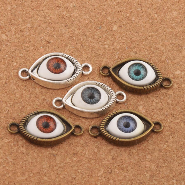 Evil Eye Hamsa Connector Charm Beads Lucky Eye 60pcs/lot 5Colors Antique Silver/Bronze Connector For Friendship Bracelet L1662 Alloy