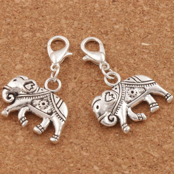 75pcs/lot Royal Thai Elephant Clasp European Lobster Trigger Clip On Charm Beads 21x31mm Antique Silver C1183