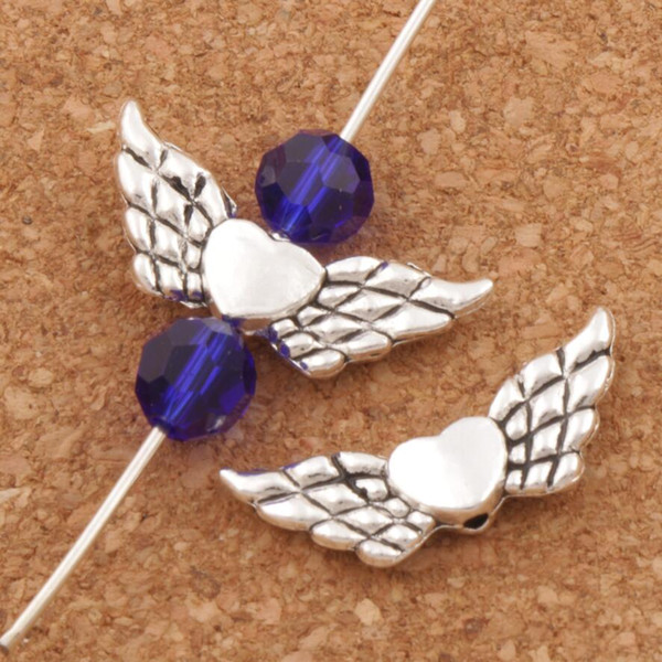 Angel Heart Wing Charm Beads 200pcs/lot 21.6x8.9mm Antique Silver Spacers Jewelry Findings L188