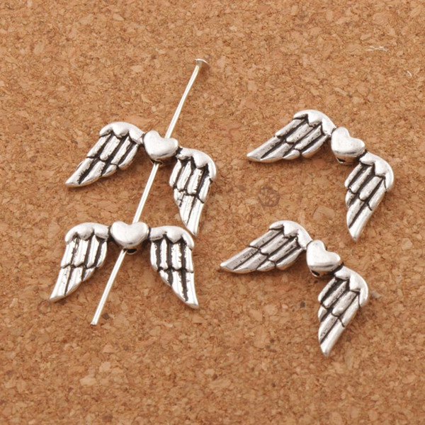 Angel Heart Wing Charm Beads 200pcs/lot 10.9x18.9mm Antique Silver Spacers Jewelry Findings L190