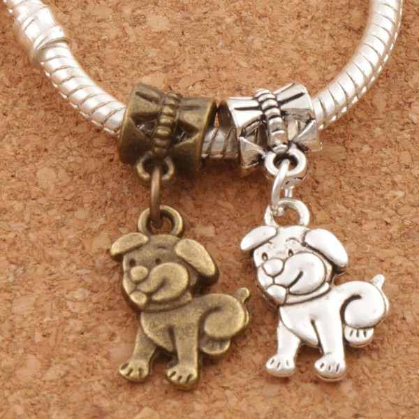 Pet Dog Metal Big Hole Beads Dangle 100pcs/lot Antique Silver/Bronze Fit European Charm Bracelets Jewelry DIY B116 11.4x28mm