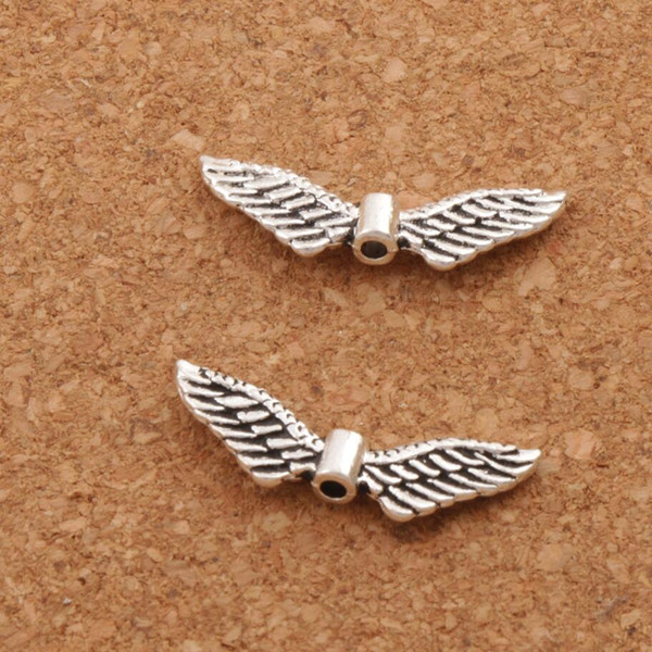 Angel Wing Charm Beads 200pcs/lot hot 23.9x7.9mm Antique Silver Spacers Jewelry Findings L192