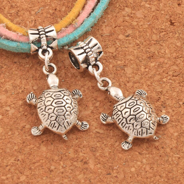 100pcs/lot Turtle Tortoise Animal Big Hole Beads Antique Silver Dangle Fit European Bracelets Jewelry DIY B1182 32.2x14.8mm