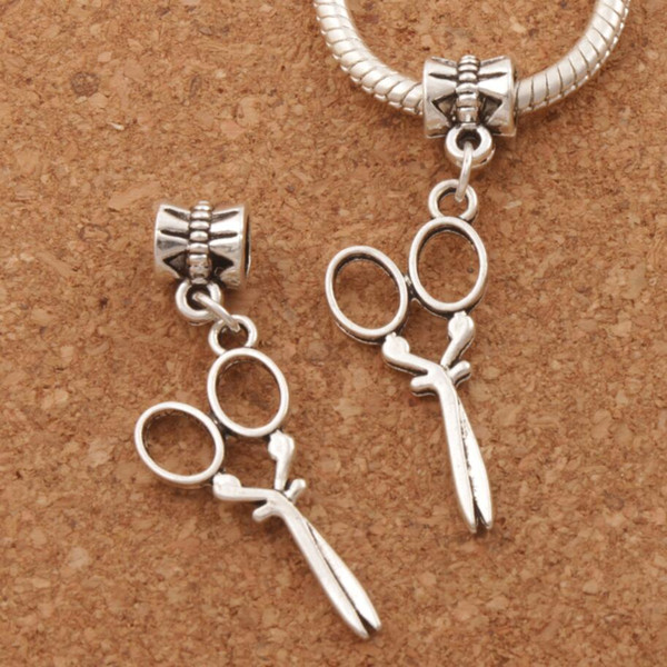 Long Scissors Big Hole Beads 100pcs/lot Antique Silver Dangle Fit European Charm Bracelets Jewelry DIY B231 39.7x13.2mm