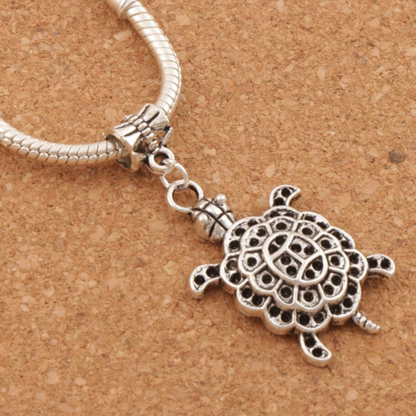 Sea Tortoise Turtle Animal Big Hole Beads 60pcs/lot Antique Silver Fit European Bracelets Jewelry DIY B1181 44.5x21.3mm