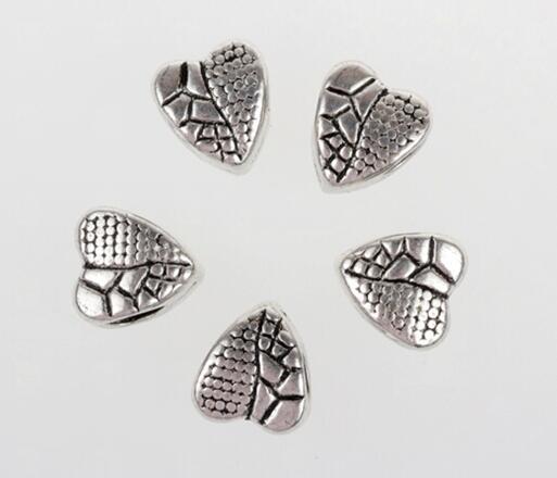 100Pcs Vintage Silver Big Hole Heart Loose Spacer Beads Charm 10*8MM For DIY Jewelry Bracelet For European Bracelet&Necklace Fashion Finding