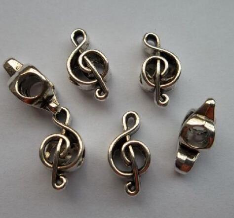 100Pcs Vintage Silver Musical Note Big Hole Loose Beads Charm For DIY Jewelry Bracelet For European Bracelet&Necklace Fashion Finding