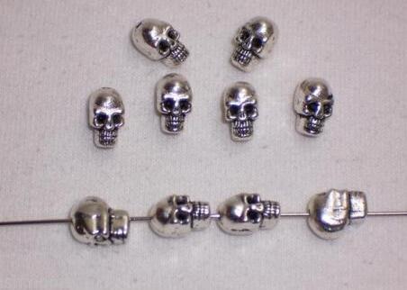 100Pcs Vintage Silver Skull Loose Spacer Beads 10*5MM Charm For DIY Jewelry Bracelet For European Bracelet&Necklace Gift Fashion Finding