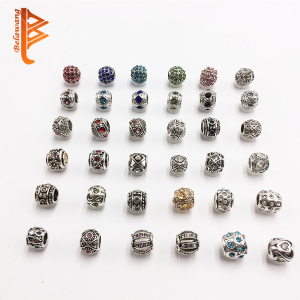 BELAWANG Silver Europe Big Hole Loose Beads Charm with Colorful Cubic Zirconia Fit Pandora 925 Sterling Silver Bracelet&Necklace DIY Making