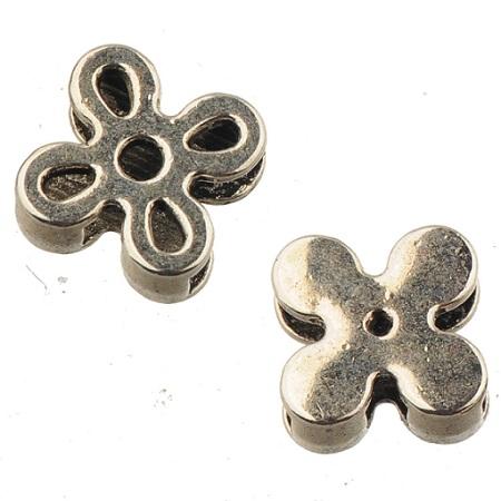 charms beads for cords leather bangles diy plant flower silver 10*3mm flat hole metal loose bead fashion jewelry components 12*13*5mm 100pcs