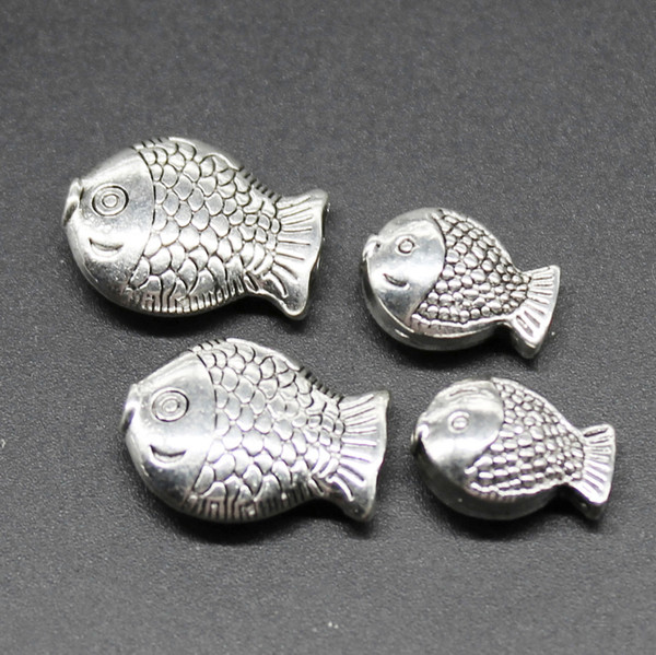 Fashion Alloy Fish Beads Charms Tibetan Silver 8x10mm 11x14mm 50pcs/lot Metal Alloy Spacer Beads Pendant for DIY Jewelry Making