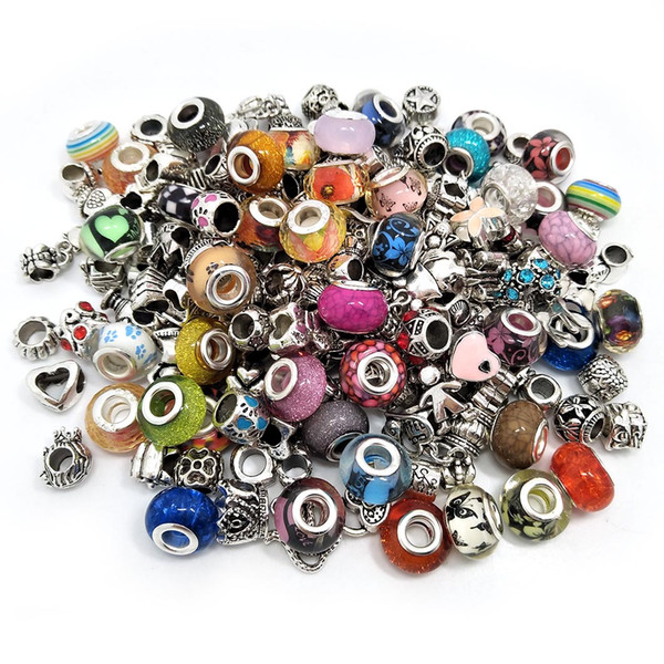 Free Shipping 100pcs or 200pcs mix Color & Style Big Hole Resin and Alloy Charms Beads fit European Pandora Charms Bracelet DIY