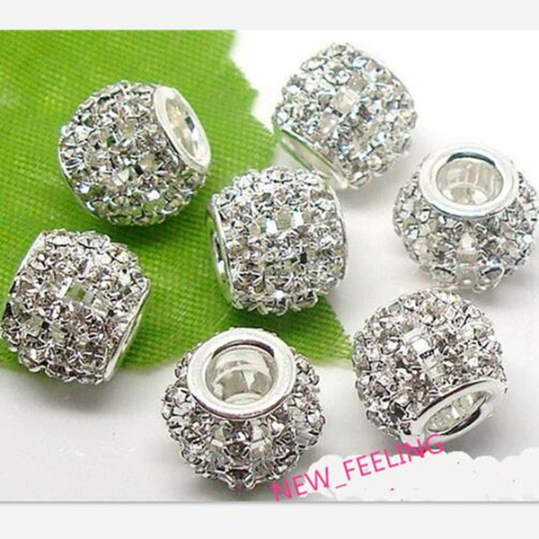 50pcs/Lot Fashion Hollow Silver plated Clear Rhinestone metal Beads for Jewelry Making DIY Beads for Bracelet Wholesale in Bulk Low Price