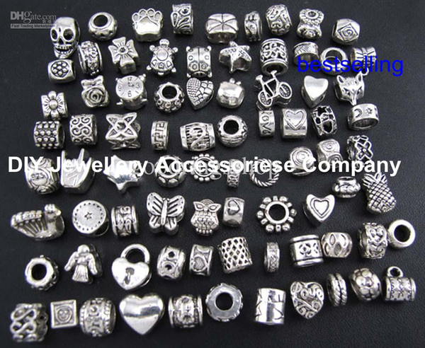 100pcs beads charms Mix 29 Style Big Hole Loose Beads charm For Pandora DIY Jewelry Bracelet For European