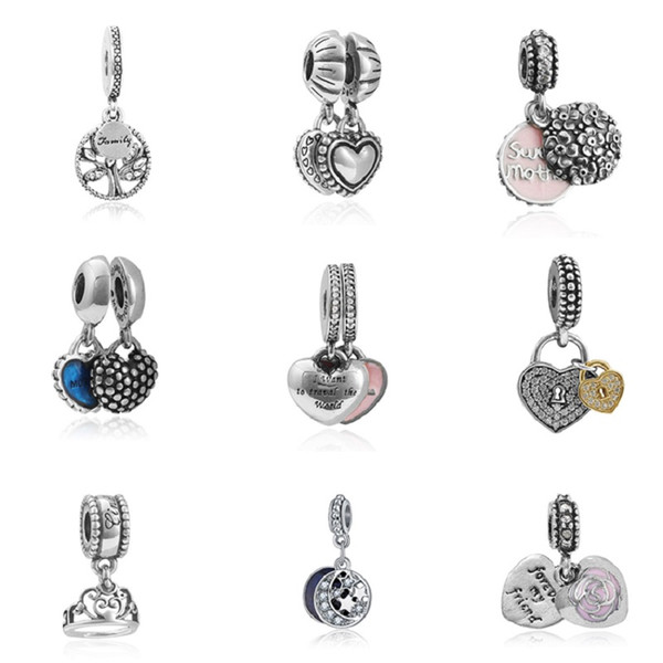 20PCS Mother Heart Beads Fit Pandora Charms Necklace Bracelets Jewelry Making Tree of Life Heart Shape Pendant