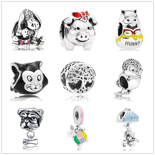 new european MOQ20pcs silver eeyore family tree bead fit Original Pandora charms silver 925 Bracelet jewelry for women man making F001