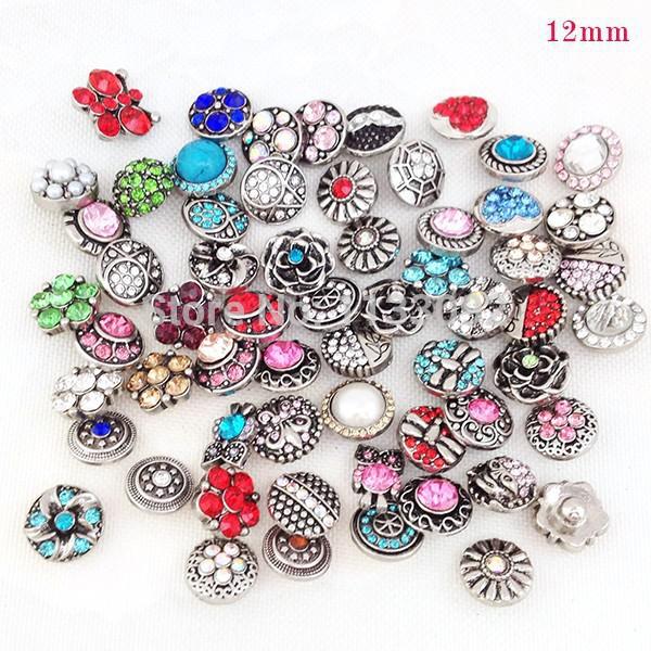 wholesale 100pcs/lot High quality Mix Many styles 12mm Metal Snap Button Charm Rhinestone Styles Button rivca Snaps Jewelry NOOSA chunk