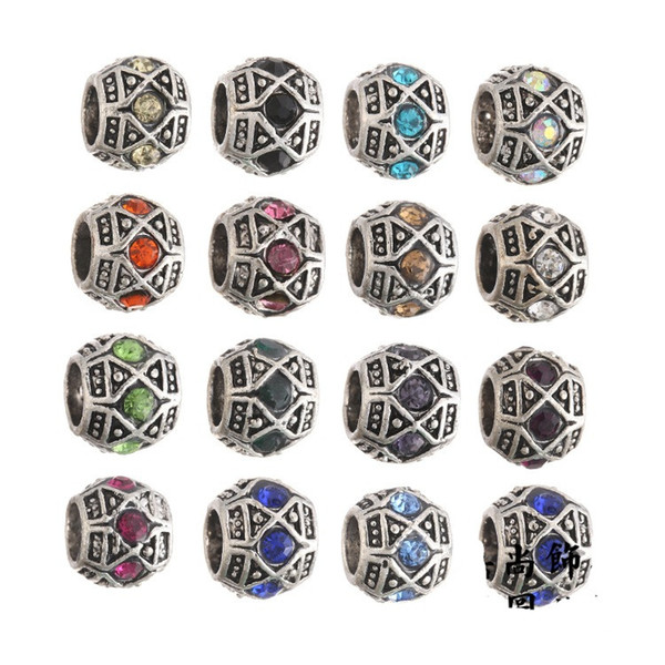 Vintage Silver Big Hole Loose Beads charm European Pando Alloy Crystal Beads DIY European Bracelet Necklace Jewelry