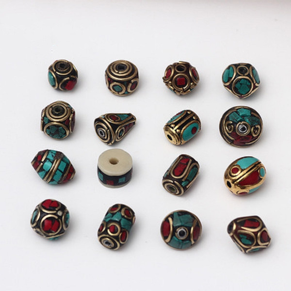 16Styles Brass Tibetan Bead Retro Nepal Loose Hole Beads for Jewelry Making DIY Bracelets Bohemia Charms Jewelry Accessories Cheap Wholesale