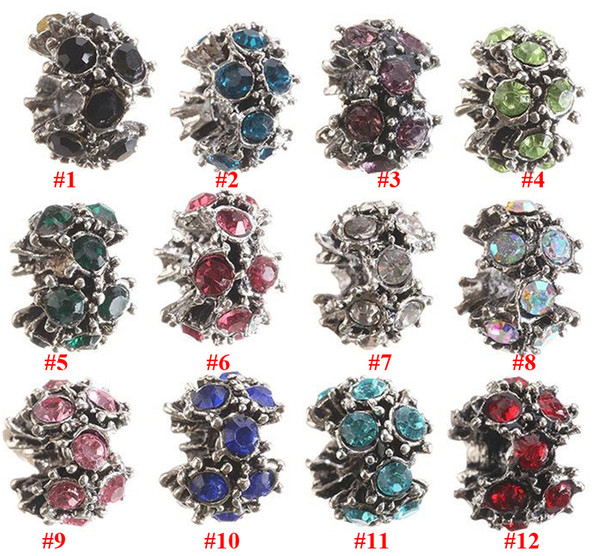 Antique Silver Loose Beads Alloy Crystal Charms Big Hole Charm For Bracelets DIY Jewelry For European Bracelets XZ-01