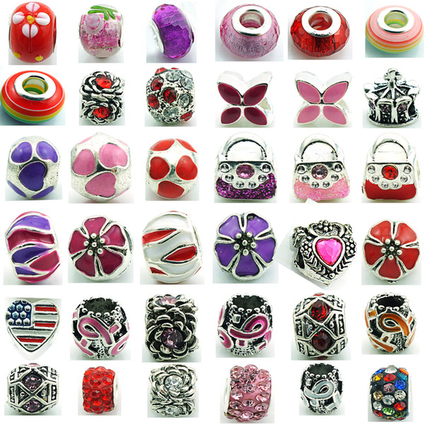 Mix Sale Fashion Alloy Beads Thirty-six Style Big Hole Loose Beads European Charm Bracelets DIY Jewelry Accessories