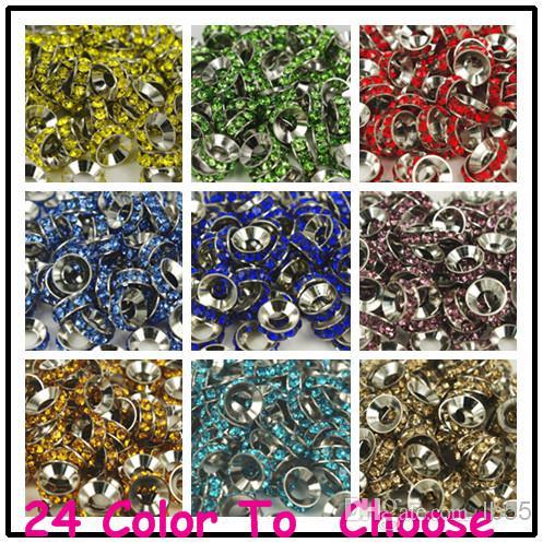 Cheap!Mixed Color Rhinestone Crystal Rondelle Spacer Beads,Rhodium Plated Big Hole European Bead for bracelet hotsale DIY Findings Jewelry