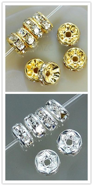 500pcs/lot white 8mm gold silver Plated Bead crystal Spacer Rondelle Spacer for bracelet hotsale DIY Findings Jewelry