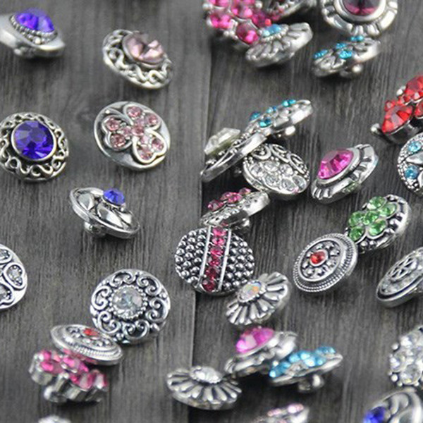 100pcs/lot High quality Mix Many styles 18mm Metal Snap Button Charm Rhinestone Styles Button rivca Snaps Jewelry NOOSA chunk