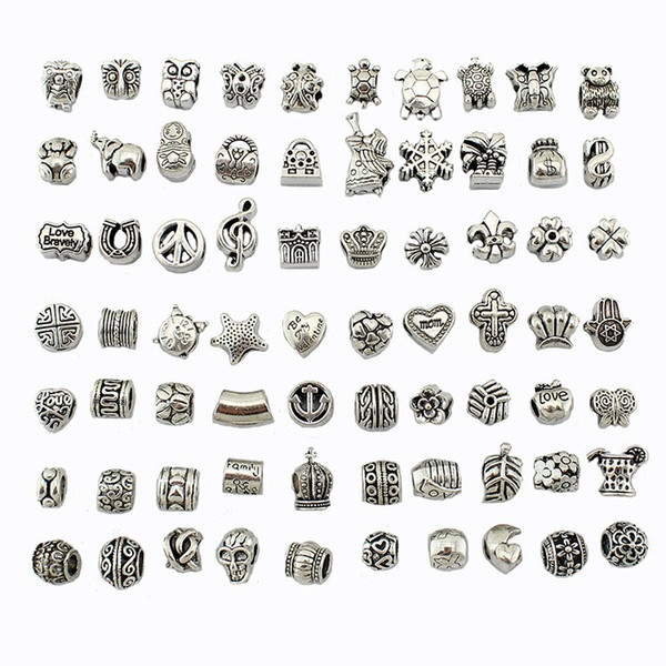 Bead Mix Style Antique Silver Plated Alloy Big Hole Charms Spacer Beads fit pandora bracelet DIY Necklaces & Pendants charms Beads KKA1082