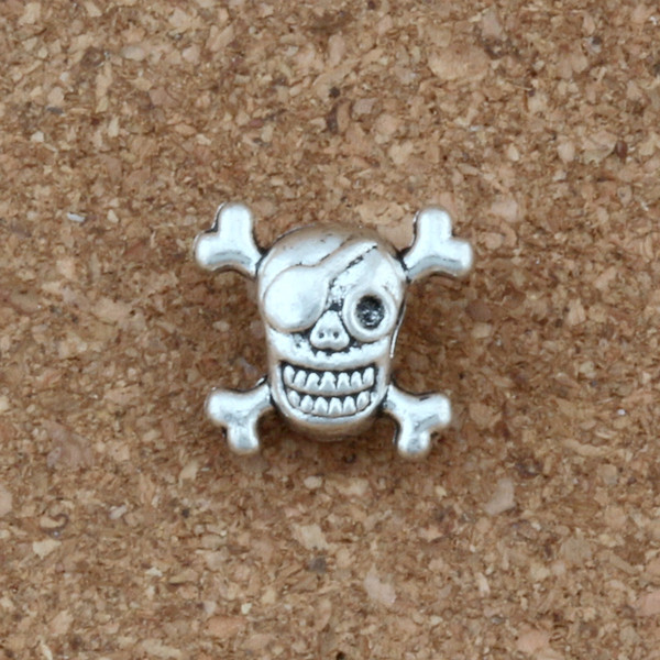 100pcs / lots Antique Silver Alloy Pirate Eyed Skull Big Hole Bead Fit European Beads Bracelet DIY Jewelry D51