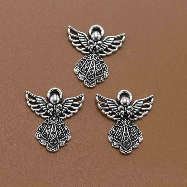 100PCS 27*24mm Antique Silver Wing Guardian Angel Charms Beads Pendants for Jewelry Making DIY Handmade Bracelet Necklace