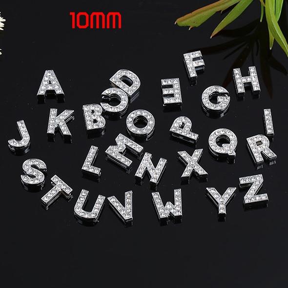 130PCS 10mm Clear Rhinestone A-Z Letters Slide Charms Slide Flat Beads DIY 10mm Bracelets Wristbands,Belt Straps Pet Name Collar