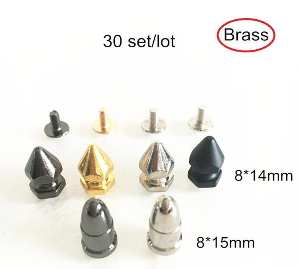 30 set Metal Bullet Rivet Studs 8*14mm / 8*15mm Screw In Rivet Brass DIY Spike Studs,Handbag Accessories,Leathercrafts Hardware