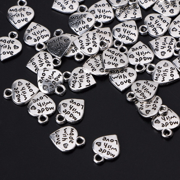 Heart Pendant 50pc/ Lot Silver Heart Charms Pendants Necklace Beads DIY free shipping