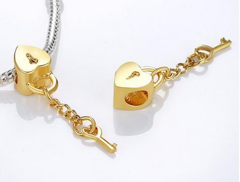 Love heart lock pendant diy accessories alloy big hole beads beaded bracelet jewelry accessories boutique