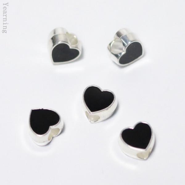 Jewelry Accessories Alloy Antique Silver Oil Dripping Big Hole Heart Beads Charms Fit Bracelet Necklace 11*10mm 100PCS