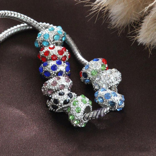 FASHIONE!!! 8Colors New 10mm Rhinestone Crystal Round Big Hole Beads Fit European Charm Bracelet Jewelry DIY