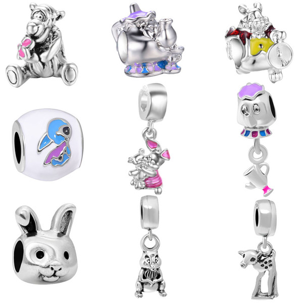 free shipping MOQ 20pcs silver rabbit teapot mouse diy loose bead jewelry marking charm fit pandora european style bracelet necklace D001