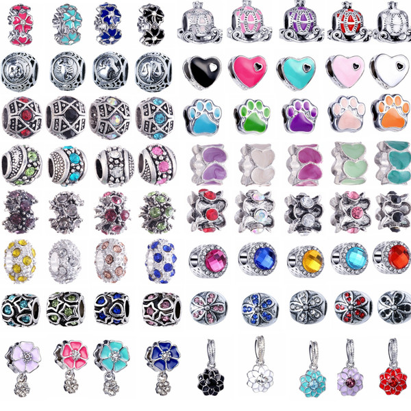 Silver plated Metal Clips mixed mulity charms beads European Beads Fit snake Chain DIY Bracelets Jewelry Findings