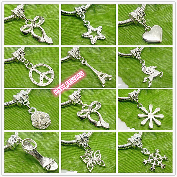 100pcs mixed Silver Plated Charms Beads for Jewelry Making Loose Charms DIY Big Hole Beads for European Bracelet Wholesale in Bulk Low Price