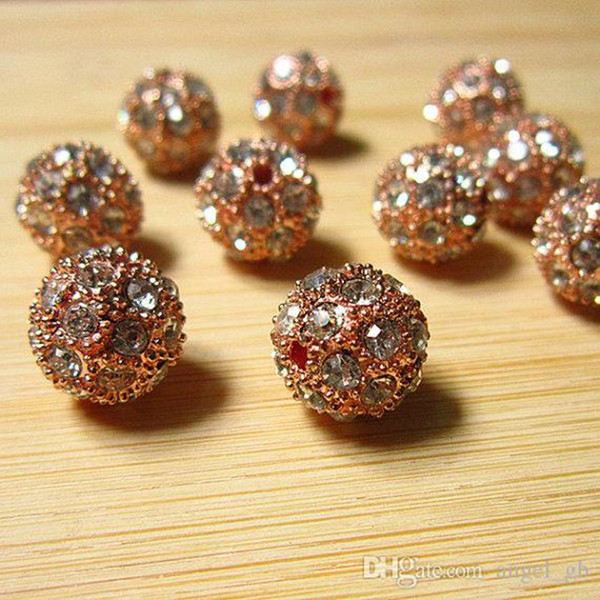 20PCS Rose Gold Metal Shamballa Bracelet Pave Disco Ball Loose Charms Metal Rhinestone Beads Spacer Findings Fashion Jewelry D530