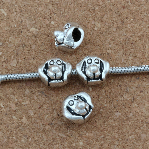 100pcs / lots Antique Silver Golden Retriever Dog Head Alloy Big Hole Bead Fit European Beads Bracelet DIY Jewelry 12x11.2mm F-8