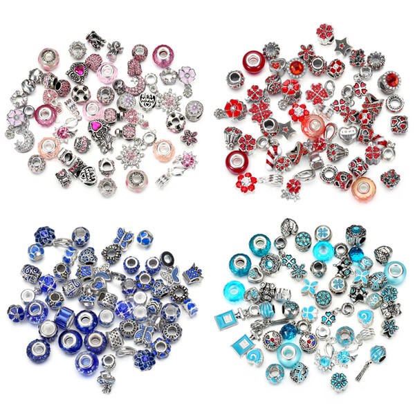 Mixed Silver Plated Enamel Charms Murano Glass Beads Crystal Pendant Big Hole Beads for European Charms Bracelet Making